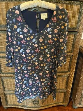 Navy Floral V-Neck Women's Dress in 4